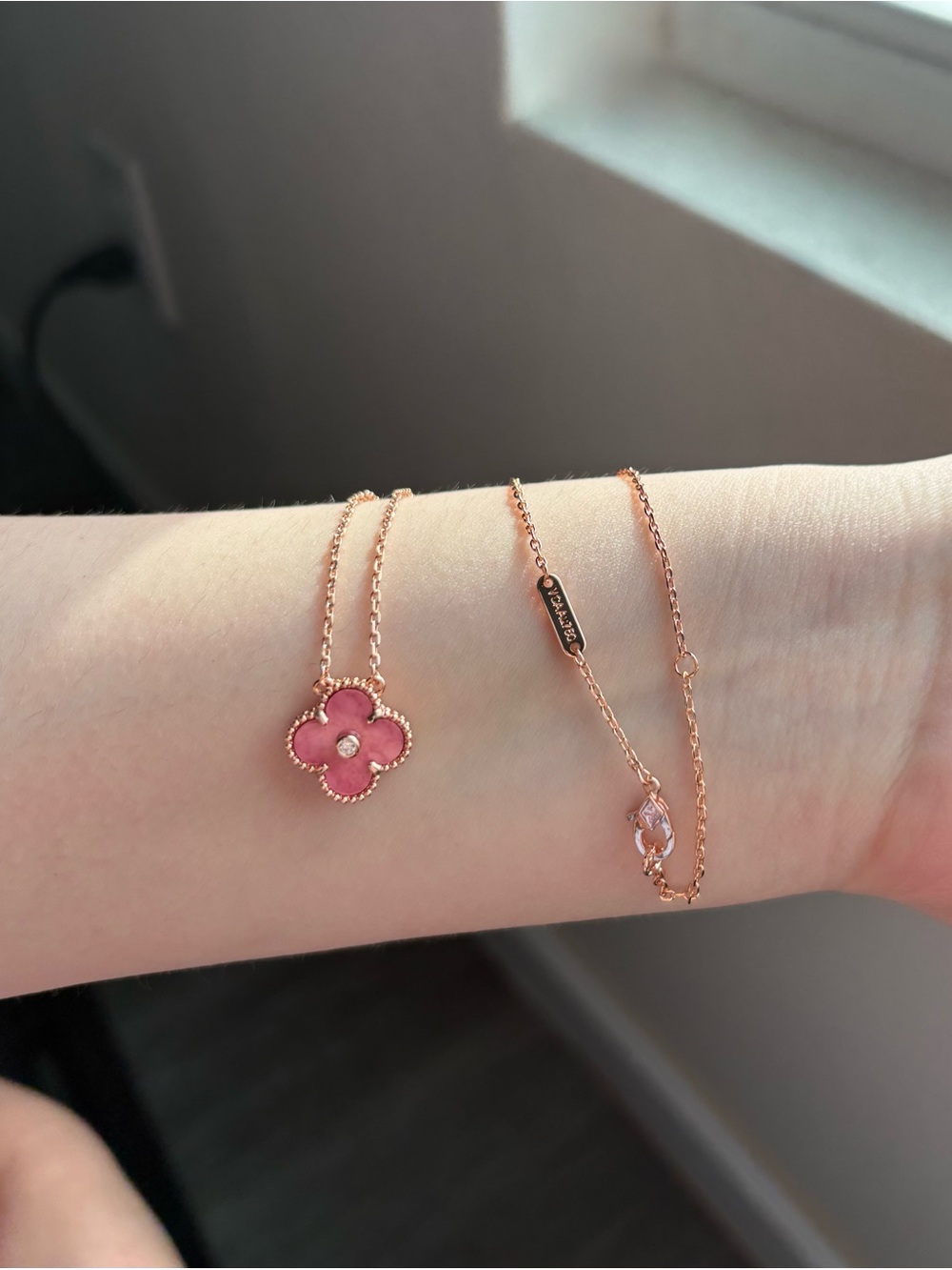Van Cleef & Arpels Rose Gold Pink Alhambra Clover Necklace